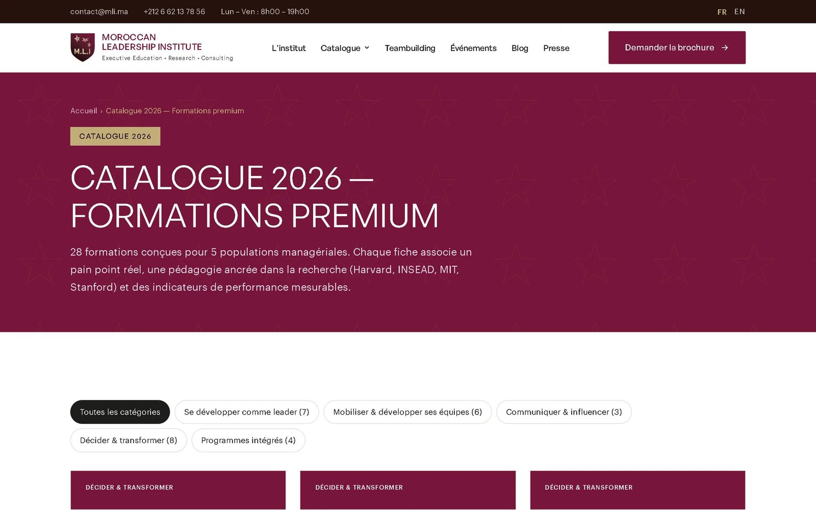 Catalogue 2026 du MLI filtrable par catégorie