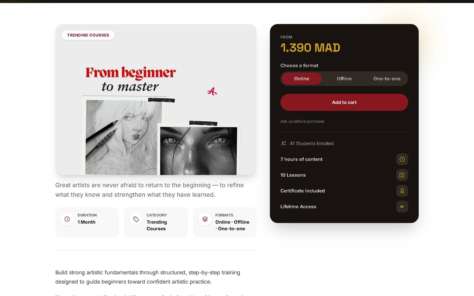 Fiche formation Artimezia avec choix du format et prix en dirhams