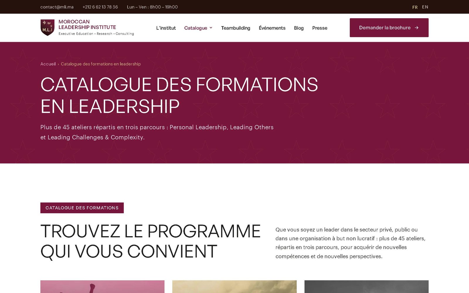 Page catalogue des formations en leadership