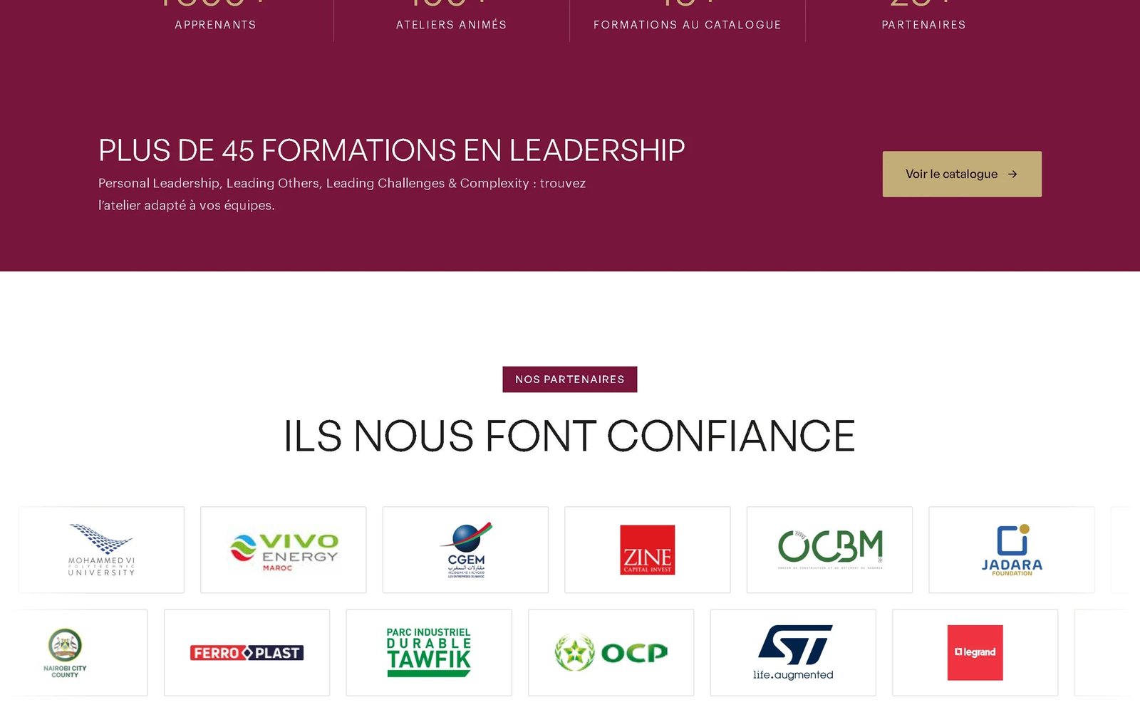 Section de la page d’accueil du MLI